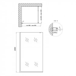 Душова перегородка Qtap Walk-In Standard BLM209.C8 90х200 см, скло Clear 8 мм, покриття CalcLess