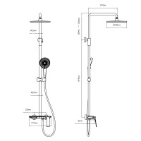 Душова система універсальна Qtap Slavonice на три споживача (з виливом) QTSLA111GMB45905 Gunmetal Black PVD