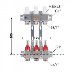 Колектор з витратомірами (нерж.) 1"х3 Icma № К073 Колектор з витратомірами (нерж.) 1"х3 Icma № К073