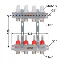 Колектор із витратомірами (нерж.) 1"х4 Icma № К073 Колектор із витратомірами (нерж.) 1"х4 Icma № К073