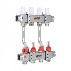 Колектор із витратомірами (нерж.) 1"х4 Icma № К073 Колектор із витратомірами (нерж.) 1"х4 Icma № К073