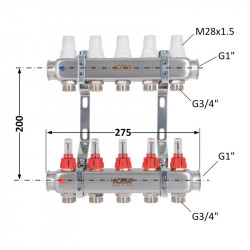 Колектор із витратомірами (нерж.) 1"х5 Icma № К073 Колектор із витратомірами (нерж.) 1"х5 Icma № К073