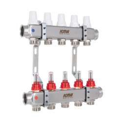 Колектор із витратомірами (нерж.) 1"х5 Icma № К073 Колектор із витратомірами (нерж.) 1"х5 Icma № К073