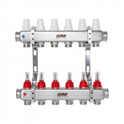 Колектор з витратомірами (нерж.) 1" х6 Icma № К073 Колектор з витратомірами (нерж.) 1" х6 Icma № К073