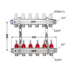 Колектор з витратомірами (нерж.) 1" х6 Icma № К073 Колектор з витратомірами (нерж.) 1" х6 Icma № К073