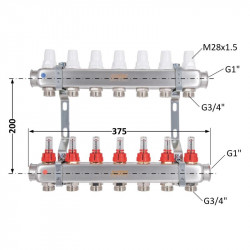 Колектор з витратомірами (нерж.) 1" х7 Icma № К073 Колектор з витратомірами (нерж.) 1" х7 Icma № К073