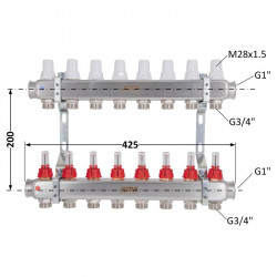 Колектор з витратомірами (нерж.) 1" х8 Icma № К073 Колектор з витратомірами (нерж.) 1" х8 Icma № К073