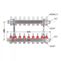 Колектор з витратомірами (нерж.) 1" х9 Icma № К073 Колектор з витратомірами (нерж.) 1" х9 Icma № К073