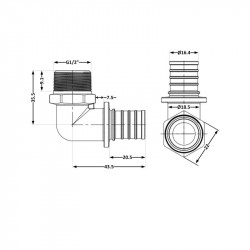 Кут натяжний Icma №1036 d20х2,8-1/2"З 851036ADGW05