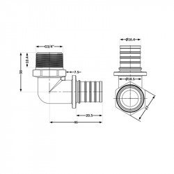 Кут натяжний Icma №1036 d20х2,8-3/4"З 851036AEGW05