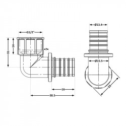 Кут натяжний Icma №1037 d16х2,2-1/2"В 851037ADBO05
