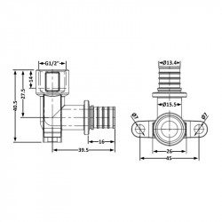Кут натяжний Icma №1040 d16х2,2-1/2"В настінний 851040ADBO05