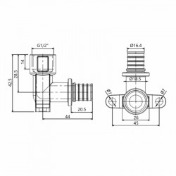 Кут натяжний Icma №1040 d20х2,8-1/2"В настінний 851040ADGW05