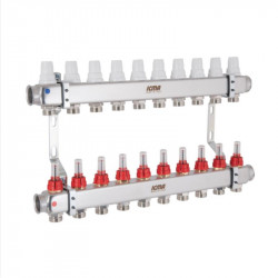 Колектор Icma № К073 з витратомірами (нерж.) 1" х 3/4" на 2 виходів Колектор Icma № К073 з витратомірами (нерж.) 1" х 3/4" на 2 виходів