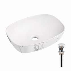 Раковина накладна Qtap Robin 500х380х140 мм, Marble, прямокутна, з донним клапаном QT04116302MR Раковина накладна Qtap Robin 500х380х140 мм, Marble, прямокутна, з донним клапаном QT04116302MR