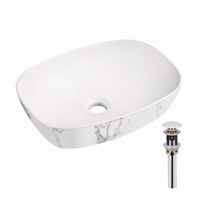 Раковина накладна Qtap Robin 500х380х140 мм, Marble, прямокутна, з донним клапаном QT04116302MR Раковина накладна Qtap Robin 500х380х140 мм, Marble, прямокутна, з донним клапаном QT04116302MR