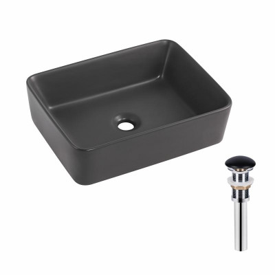 Раковина накладна Qtap Tern 480x370x135 мм, Anthracite, прямокутна, з донним клапаном QT17116069AN Раковина накладна Qtap Tern 480x370x135 мм, Anthracite, прямокутна, з донним клапаном QT17116069AN