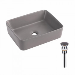 Раковина накладна Qtap Tern 480x370x135 мм, Stone grey, прямокутна, з донним клапаном QT17116069SG Раковина накладна Qtap Tern 480x370x135 мм, Stone grey, прямокутна, з донним клапаном QT17116069SG