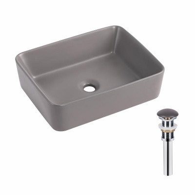 Раковина накладна Qtap Tern 480x370x135 мм, Stone grey, прямокутна, з донним клапаном QT17116069SG Раковина накладна Qtap Tern 480x370x135 мм, Stone grey, прямокутна, з донним клапаном QT17116069SG