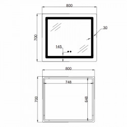 Дзеркало Lidz Kubis 700х800 з LED-підсвічуванням Touch, з антизапотіванням, з димером, рег. яскравості LD78LF9047080