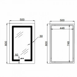 Дзеркало Lidz Kubis (KU2) 500х800 з LED-підсвічуванням Touch, з антизапотіванням, з димером, рег. яскравості LD78LF936508048448