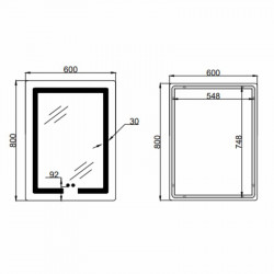 Дзеркало Lidz Kubis (KU2) 600х800 з LED-підсвічуванням Touch, з антизапотіванням, з димером, рег. яскравості LD78LF937608048449