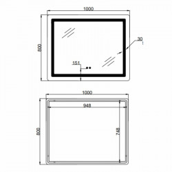 Дзеркало Lidz Kubis (KU2) 1000х800 з LED-підсвічуванням Touch, з антизапотіванням, з димером, рег. яскравості LD78LF6141008048450