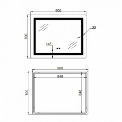 Дзеркало Lidz Kubis (KU2) 900х700 з LED-підсвічуванням Touch, з антизапотіванням, з димером, рег. яскравості LD78LF90448452