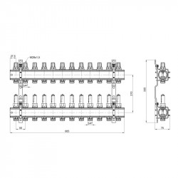Колектор Icma 1" 12 виходів, з витратомірами №K013 Колектор Icma 1" 12 виходів, з витратомірами №K013