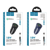 Адаптер автомобільний HOCO lightning cable Farsighted dual port QC3.0 car charger set Z39 |2USB, QC3.0, 3A/18W|