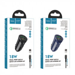 Адаптер автомобільний HOCO lightning cable Farsighted dual port QC3.0 car charger set Z39 |2USB, QC3.0, 3A/18W|