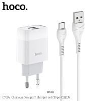 Адаптер мережевий Hoco Type-C Cable Glorious C73A |2USB, 2.4A|