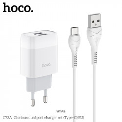 Адаптер мережевий Hoco Type-C Cable Glorious C73A |2USB, 2.4A|