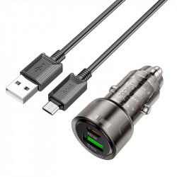Адаптер автомобільний Hoco Micro USB cable Spacious Car charger set Z52 |1USB/1Type-C, 38W/3A, PD/QC|