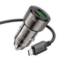 Адаптер автомобільний Hoco Micro USB cable Spacious Car charger set Z52 |1USB/1Type-C, 38W/3A, PD/QC|