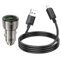 Адаптер автомобільний Hoco Micro USB cable Spacious Car charger set Z52 |1USB/1Type-C, 38W/3A, PD/QC|