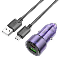 Адаптер автомобільний Hoco Micro USB cable Spacious Car charger set Z52 |1USB/1Type-C, 38W/3A, PD/QC|