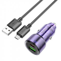 Адаптер автомобільний Hoco Micro USB cable Spacious Car charger set Z52 |1USB/1Type-C, 38W/3A, PD/QC|