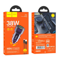 Адаптер автомобільний Hoco Micro USB cable Spacious Car charger set Z52 |1USB/1Type-C, 38W/3A, PD/QC|
