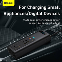 Автомобільний перетворювач напруги BASEUS In-car Inverter 150W (220V EU / CN) |2Sockets EU/CN 220V, 1USB/1Type-C, 0.4m| (CRNBQ-A01)