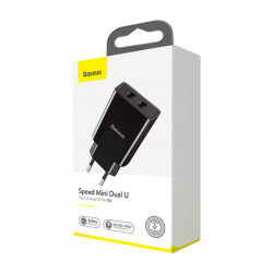 Адаптер мережевий BASEUS Speed Mini Dual U Charger |2USB, 2A, 10.5W| (CCFS-R02)