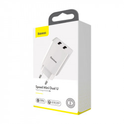 Адаптер мережевий BASEUS Speed Mini Dual U Charger |2USB, 2A, 10.5W| (CCFS-R02)