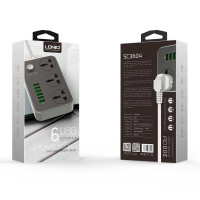 Подовжувач мережевий LDNIO універсальний SC3604 |2500W, 10A, 1.6m, 6usb, 3.4A|