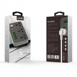 Подовжувач мережевий LDNIO універсальний SC3604 |2500W, 10A, 1.6m, 6usb, 3.4A|