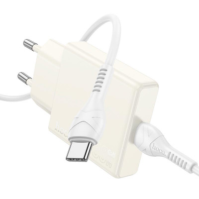Адаптер мережевий HOCO Type-C to Type-C cable Biscuit single port charger N44 |Type-C, QC/PD, 30W/3A|