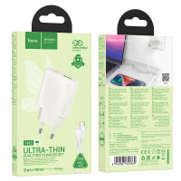 Адаптер мережевий Hoco Type-C to Lightning cable Biscuit charger N45 |1USB/1Type-C, QC/PD, 30W/3A|