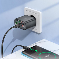 Адаптер мережевий Hoco Smart charger CS44A |2Type-C/1USB, QC/PD, 65W/3A|