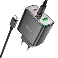 Адаптер мережевий HOCO Type-C to Type-C Cable Smart charger CS44A |2Type-C/1USB, QC/PD, 65W/3A|