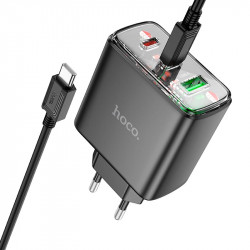 Адаптер мережевий HOCO Type-C to Type-C Cable Smart charger CS44A |2Type-C/1USB, QC/PD, 65W/3A|