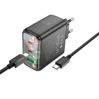 Адаптер мережевий HOCO Type-C to Type-C Cable Smart charger CS44A |2Type-C/1USB, QC/PD, 65W/3A|